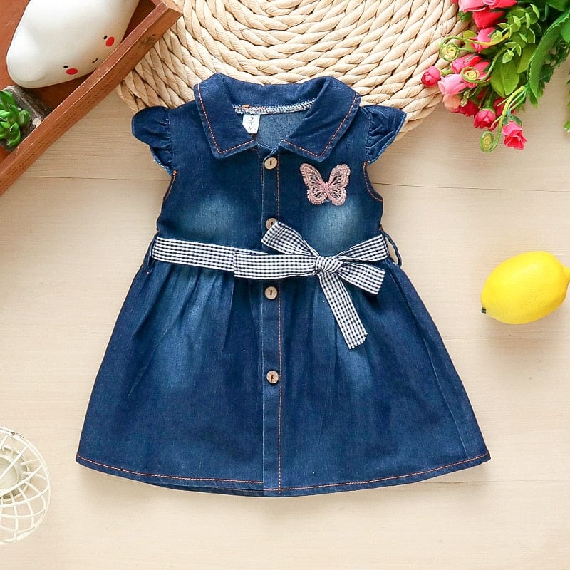 babies and kids Clothing "Butterfly Denim" Casual Girl's Dress -The Palm Beach Baby