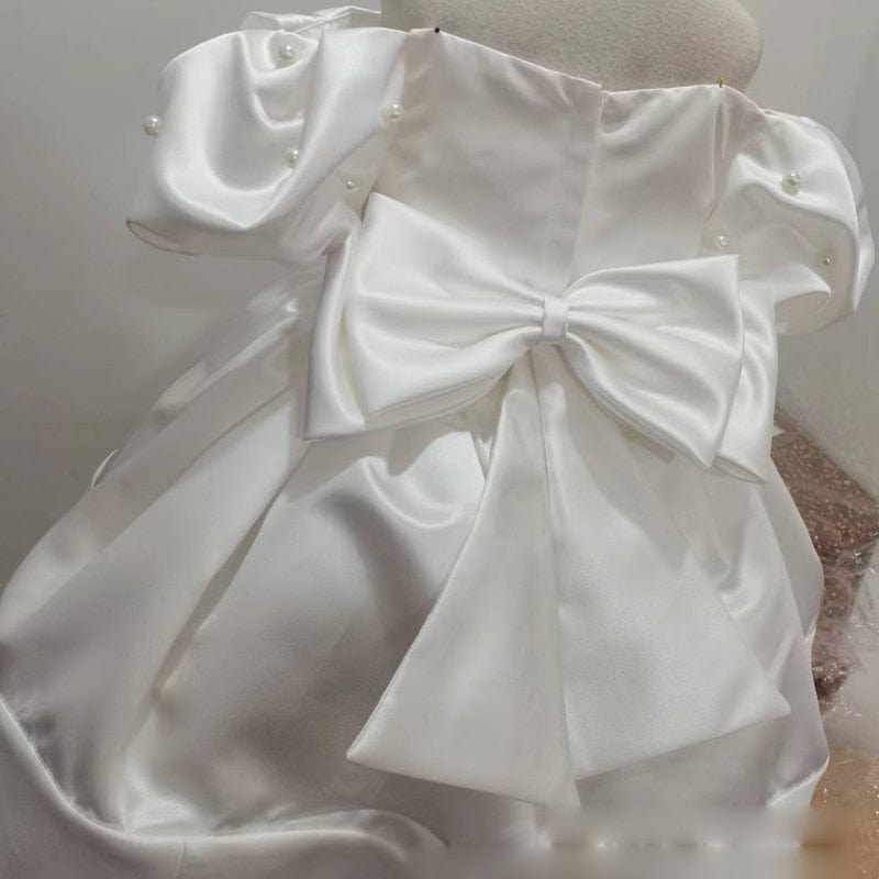 babies and kids Clothing "Celeste Marie" Faux Pearl Beaded Satin Dress -The Palm Beach Baby