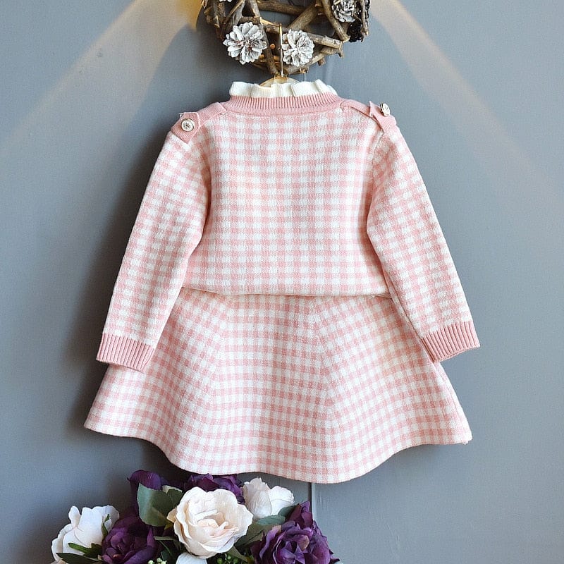 babies and kids Clothing Classic "Anna-Marie" 2 PC Houndstooth Knit Skirt Set - Pink -The Palm Beach Baby
