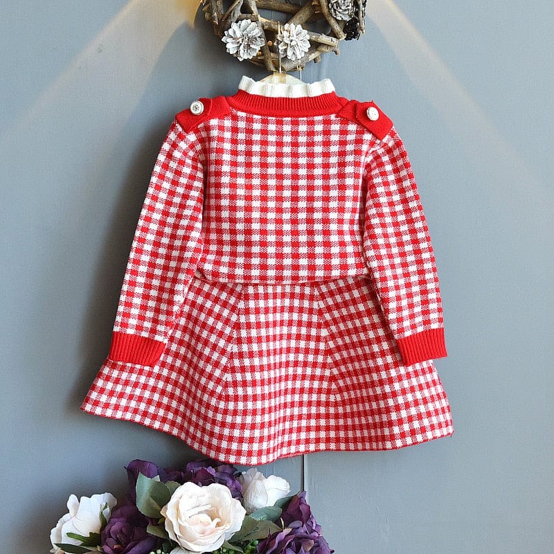 babies and kids Clothing Classic "Anna-Marie" 2 PC Houndstooth Knit Skirt Set - Red -The Palm Beach Baby