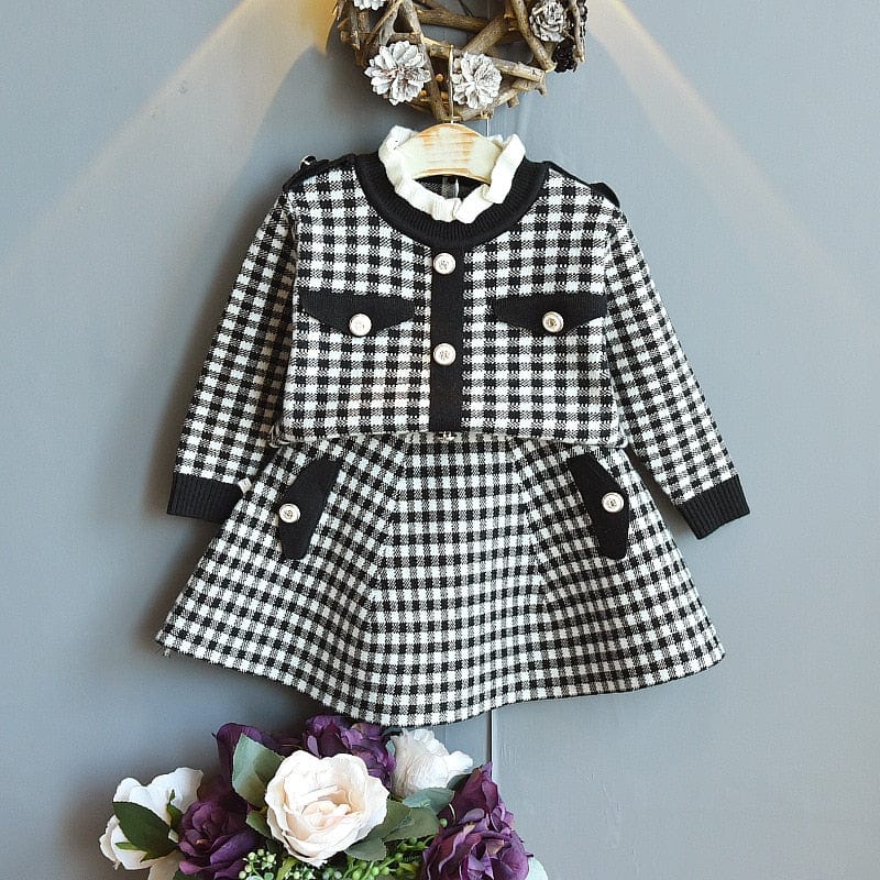 babies and kids Clothing Classic "Anna-Marie" Houndstooth 2PC Skirt Set - Black -The Palm Beach Baby