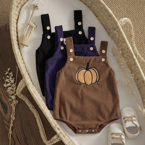 Fall-oween Corduroy Baby Romper Overalls - 3 Fun Designs - The Palm Beach Baby