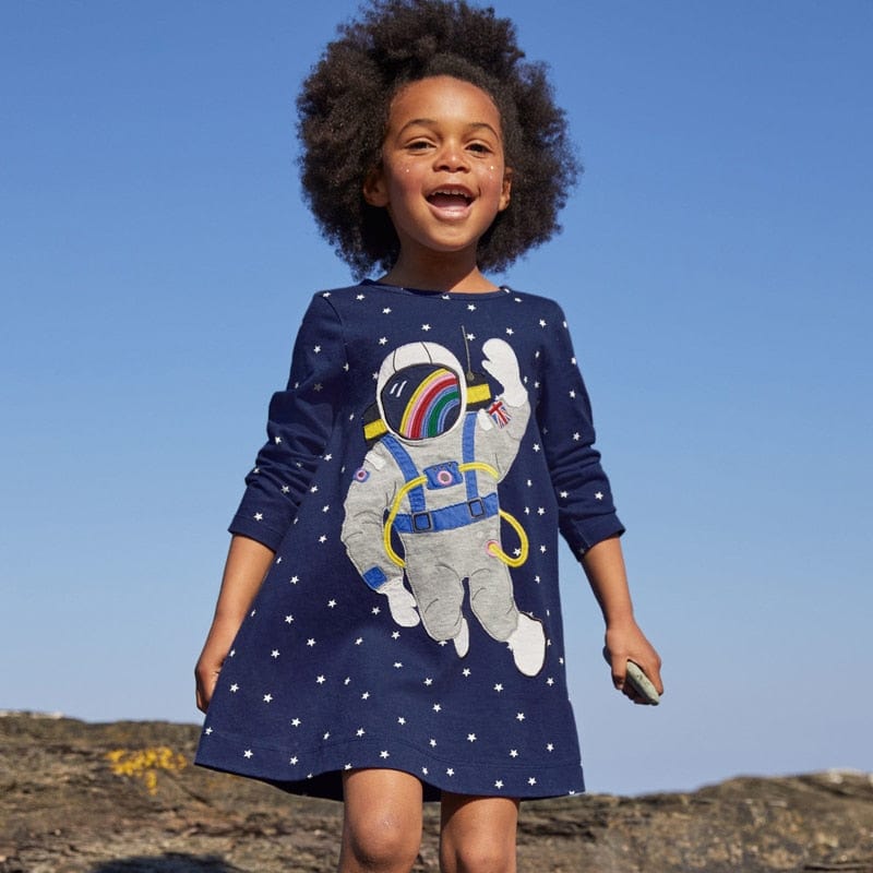 babies and kids Clothing Fun-Print Long-Sleeved Girls Dress -The Palm Beach Baby