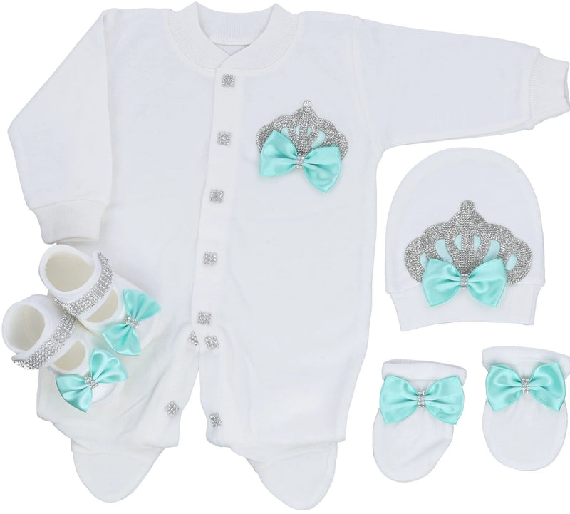 babies and kids Clothing girl green / newborn size 52 Luxurious Baby's Embellished Layette Set - Tiffany Blue -The Palm Beach Baby