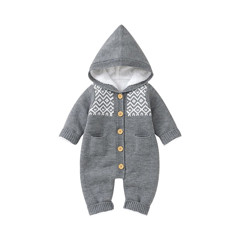 babies and kids Clothing Gray HD82W1400 2 / 3M "Taylor" Hooded Fleece-Lined Knit Romper -The Palm Beach Baby
