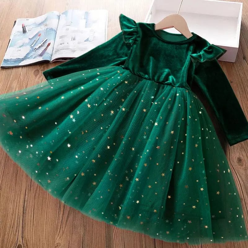 babies and kids Clothing Green1 / 3Years "Winter" Star-Studded Voile Dress -The Palm Beach Baby