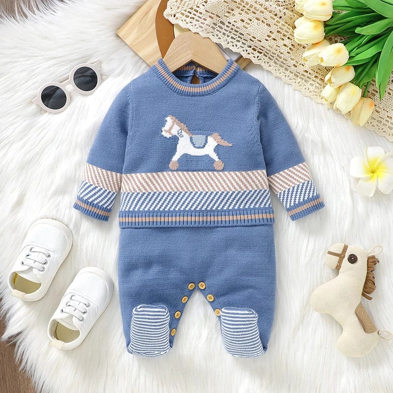 babies and kids Clothing "Horsey, Horsey" Adorable Knit Romper -The Palm Beach Baby