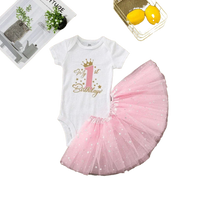 2 PC 'My 1st Birthday' Pink First Birthday Pink Tutu Set - Gold Stars - The Palm Beach Baby