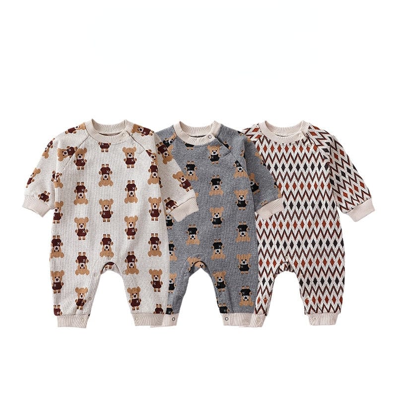 babies and kids Clothing "My Little Teddy Bear" Jacquard Knit Romper -The Palm Beach Baby