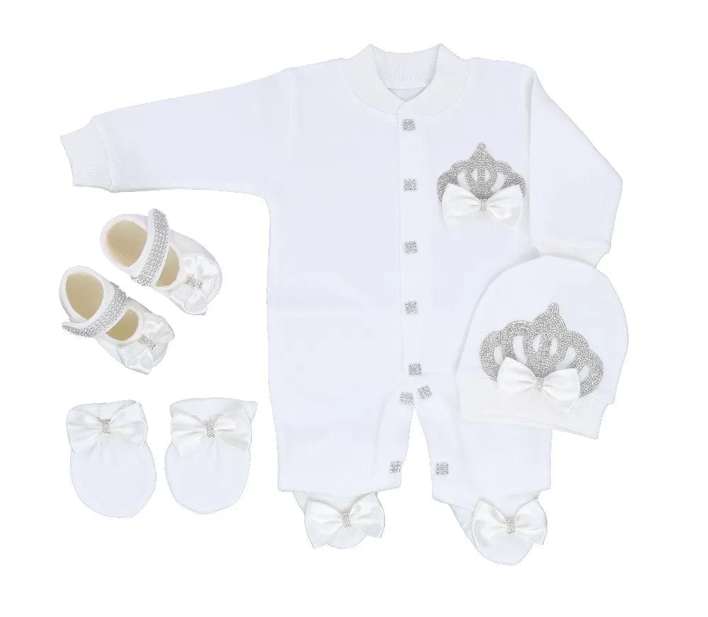 babies and kids Clothing off white / newborn size 52 Luxury HRH Crown Baby's Layette Set Silver White -The Palm Beach Baby