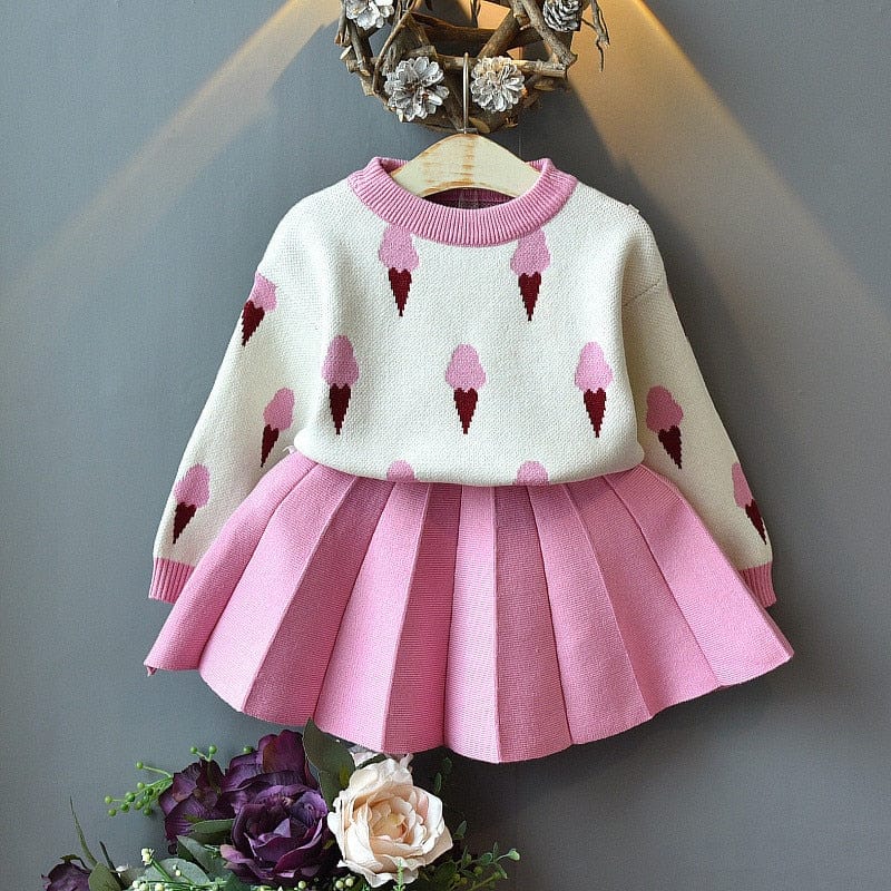babies and kids Clothing Pink / 2T (Size 90) / CN "Ice Cream Sweetie" 2 PC Knit Skirt Set -The Palm Beach Baby