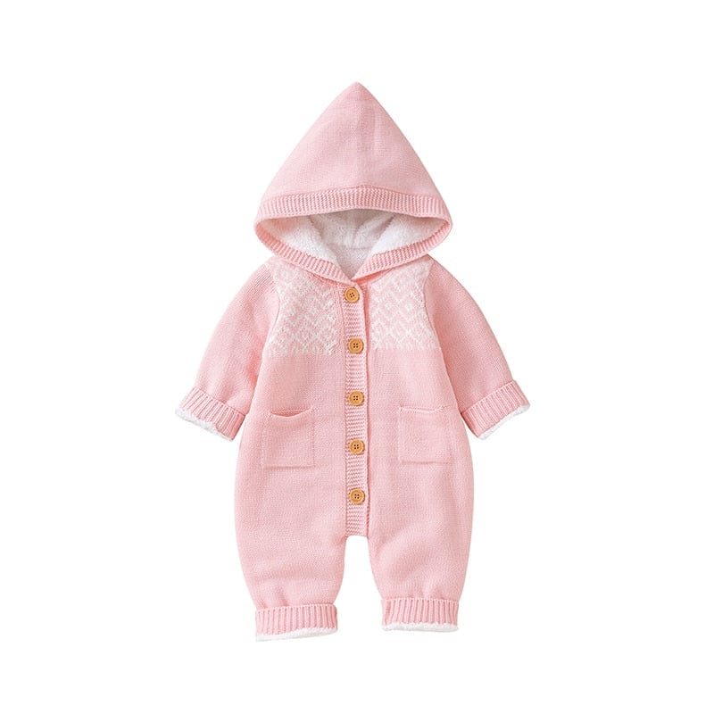 babies and kids Clothing Pink HD82W1400 / 3M "Taylor" Hooded Fleece-Lined Knit Romper -The Palm Beach Baby