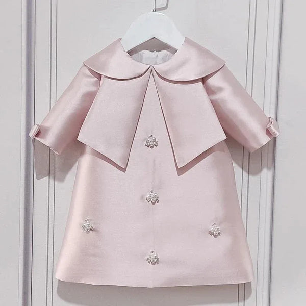 "Fiona" Elegant Girls Occasion Dress - Longsleeved A-Line with Faux Pearls & Rhinestones -2 Colors - The Palm Beach Baby
