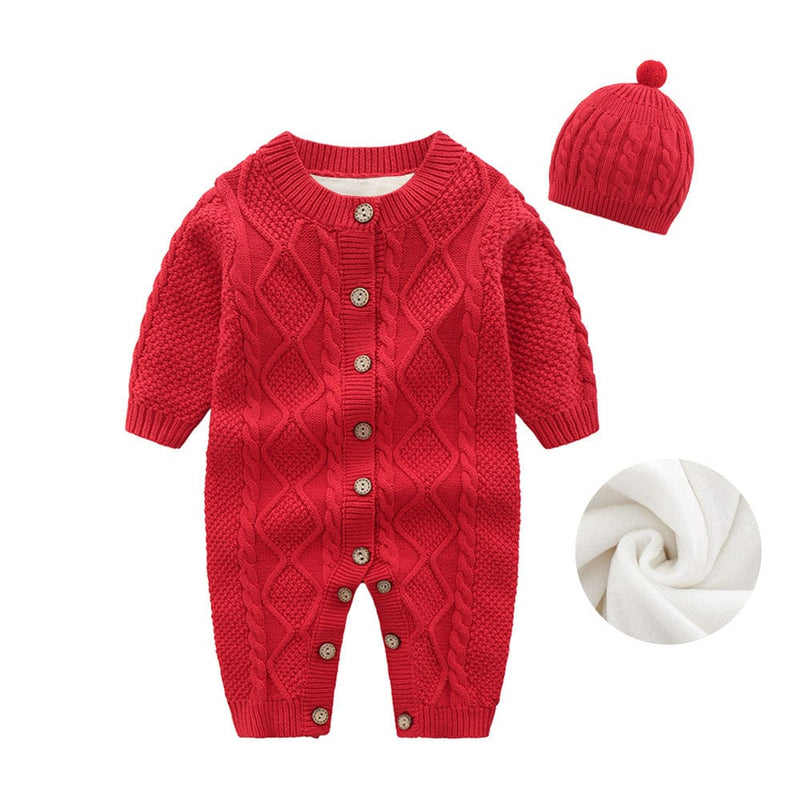 babies and kids clothing Plush red with hat-02 / 59cm "Cameron" 2-Piece Knit Romper Set - Lined -The Palm Beach Baby