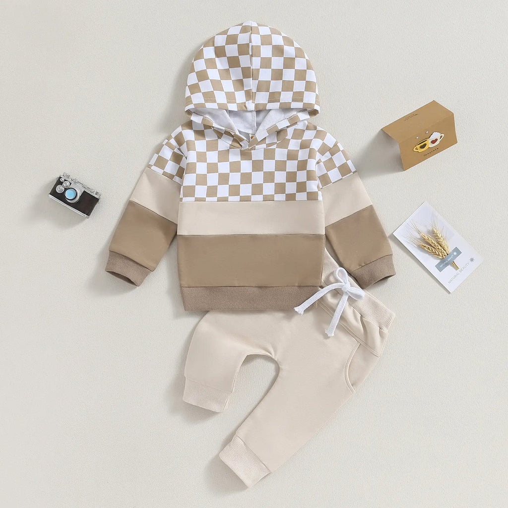 babies and kids Clothing "Ready Get Set Go!" Kids Checked 2 PC Warmup Set -The Palm Beach Baby