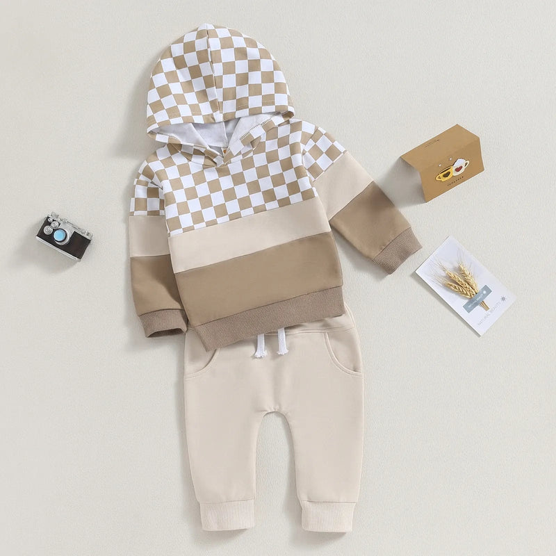 babies and kids Clothing "Ready Get Set Go!" Kids Checked 2 PC Warmup Set -The Palm Beach Baby