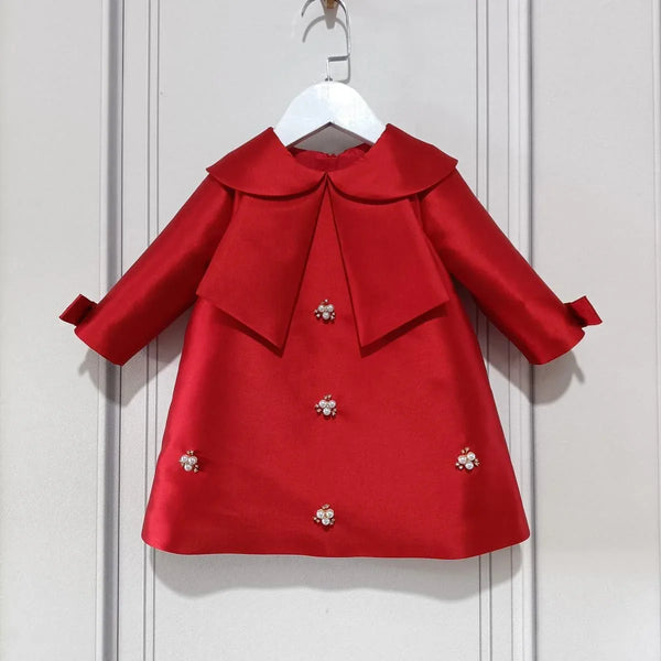 "Fiona" Elegant Girls Occasion Dress - Longsleeved A-Line with Faux Pearls & Rhinestones -2 Colors - The Palm Beach Baby