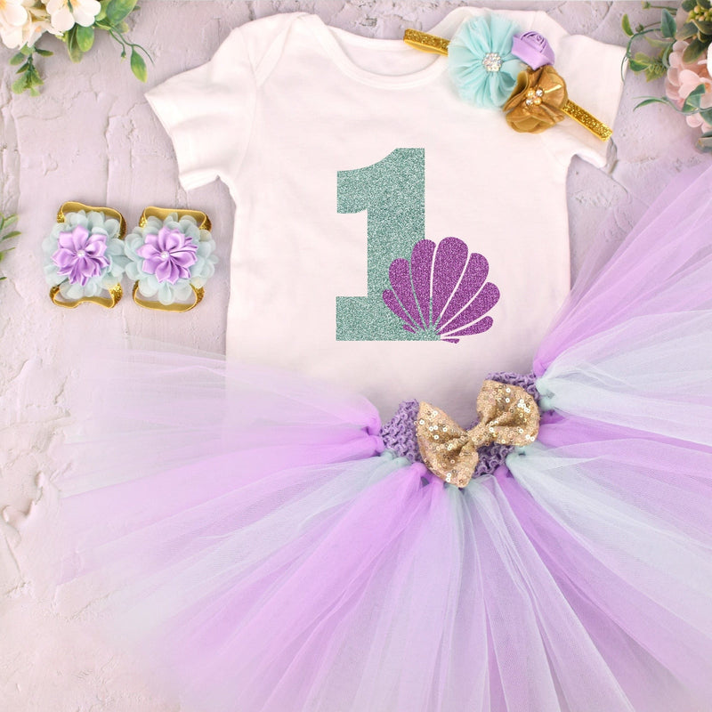 babies and kids Clothing Style 1 / 3-6M First Birthday Mermaid-Themed 5PC Birthday Tutu Set -The Palm Beach Baby