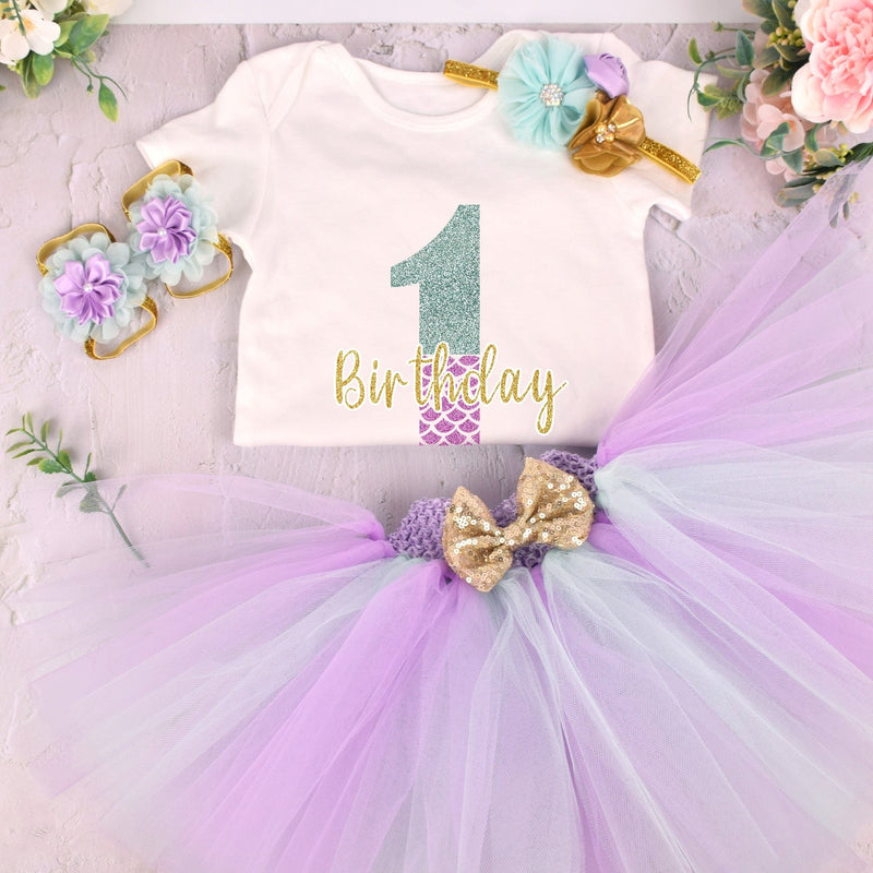 babies and kids Clothing Style 2 / 3-6M First Birthday Mermaid-Themed 5PC Birthday Tutu Set -The Palm Beach Baby