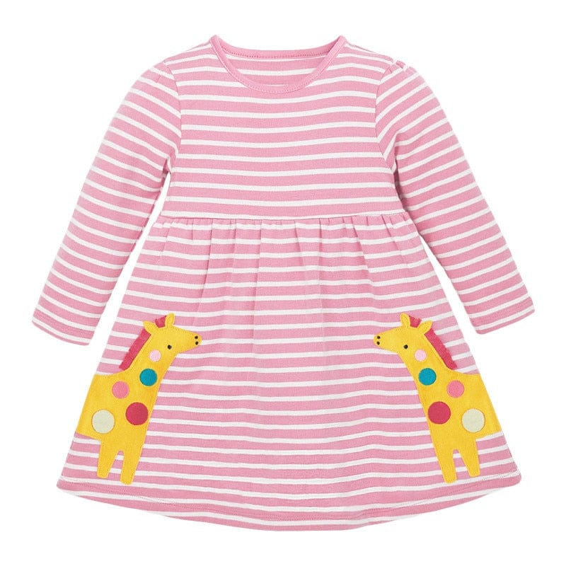 babies and kids Clothing T0093 / 2T / CN Fun-Print Long-Sleeved Girls Dress -The Palm Beach Baby