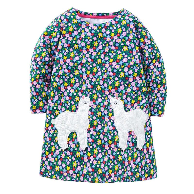 babies and kids Clothing T1085 / 2T / CN Fun-Print Long-Sleeved Girls Dress -The Palm Beach Baby