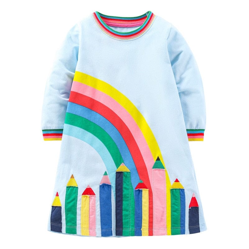 babies and kids Clothing T1280 / 2T / CN Fun-Print Long-Sleeved Girls Dress -The Palm Beach Baby
