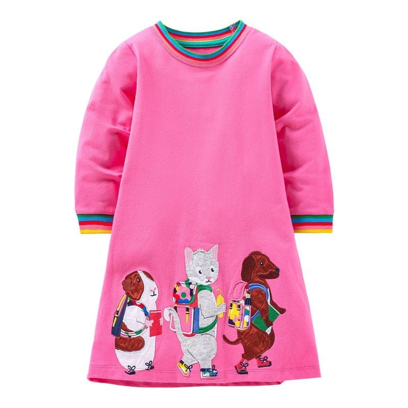babies and kids Clothing T1281 / 2T / CN Fun-Print Long-Sleeved Girls Dress -The Palm Beach Baby
