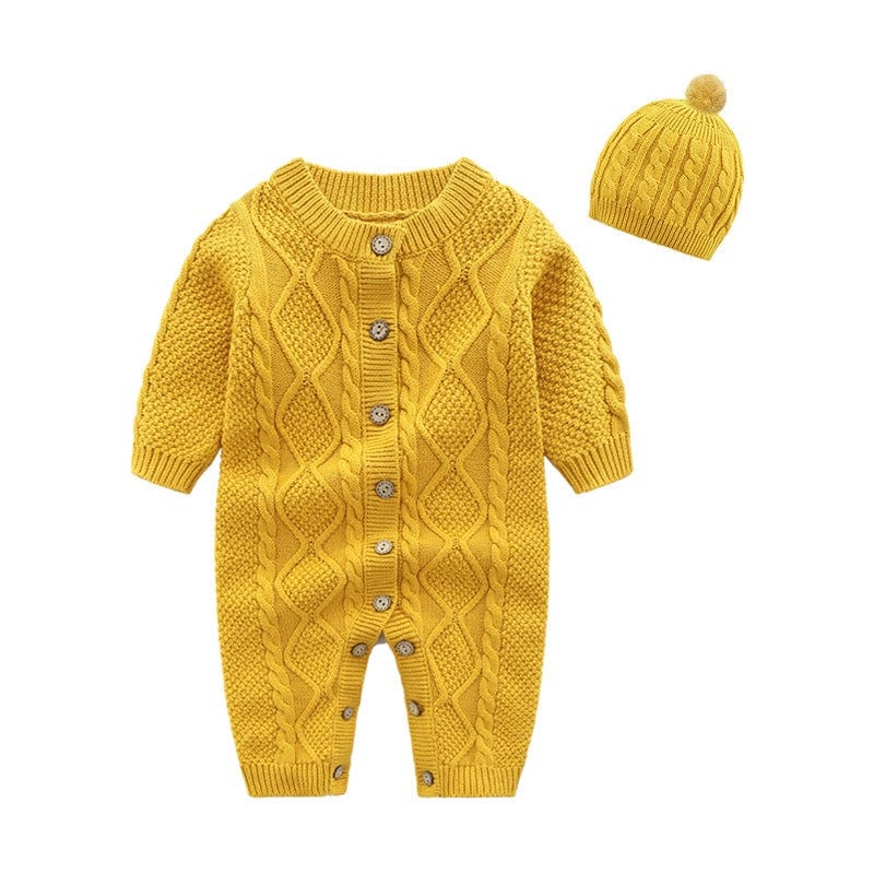 babies and kids clothing Yellow with hat-03 / 59cm "Cameron" 2-Piece Knit Romper Set -The Palm Beach Baby