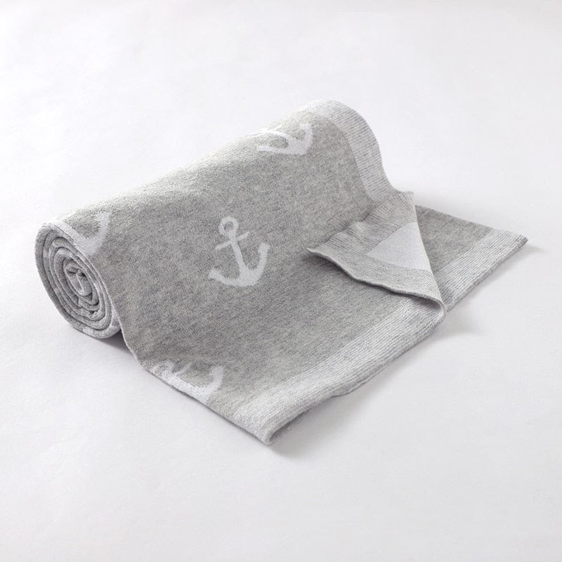 baby blanket Gray 82W670-4 2 "Anchors Away" Cotton Baby Blanket -The Palm Beach Baby