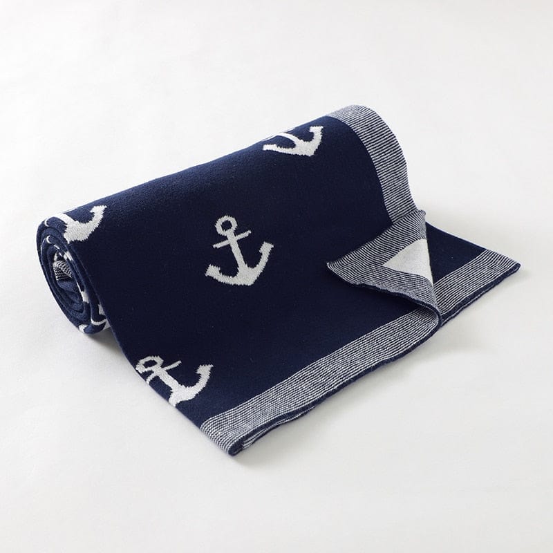 baby blanket Navy Blue 82W670-4 "Anchors Away" Cotton Baby Blanket -The Palm Beach Baby