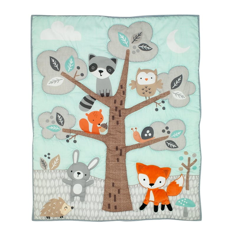baby crib set none / United States / none "Woodland Animals" 3-Piece Animals Mint/Gray Crib Bedding Set -The Palm Beach Baby