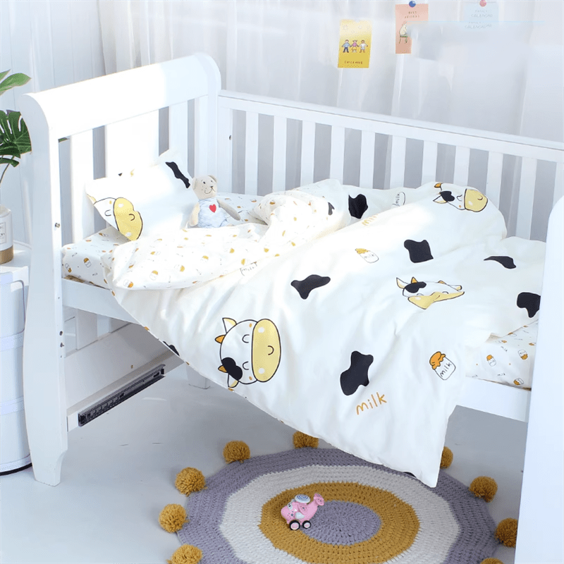 baby crib set Yellow Cow 11-3pcs cot beddings / 120cm x 70cm 3PC Organic Cotton Baby Crib Bedding - 14 Designs -The Palm Beach Baby