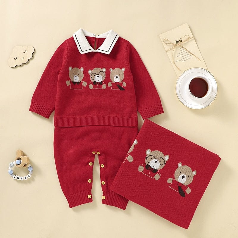 baby kids clothes "Beary Sweet" Knit Romper and Matching Blanket -The Palm Beach Baby