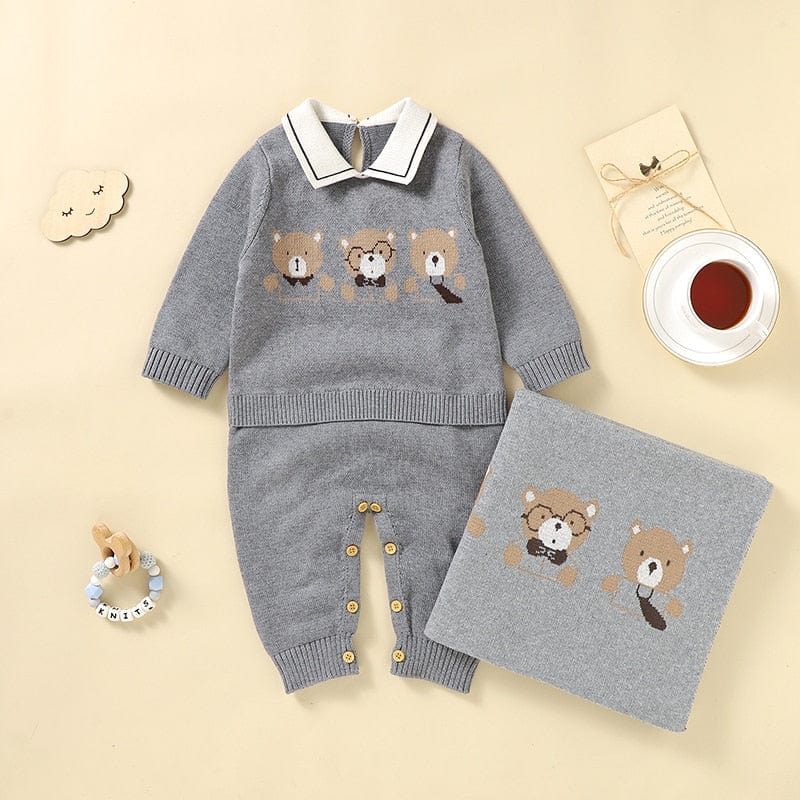 baby kids clothes Copy of "Beary Sweet" Knit Romper and Matching Blanket -The Palm Beach Baby