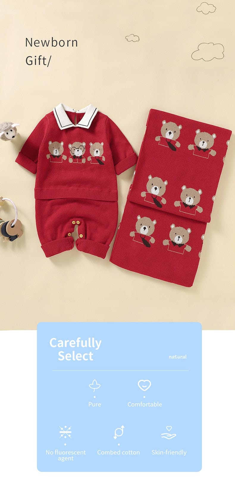 baby kids clothes Copy of "Beary Sweet" Knit Romper and Matching Blanket -The Palm Beach Baby