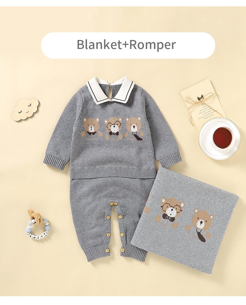 baby kids clothes Copy of "Beary Sweet" Knit Romper and Matching Blanket -The Palm Beach Baby