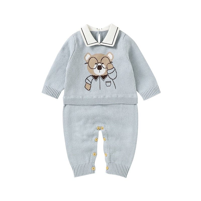 baby kids clothes HD82W1267 / 0-3M Copy of "Beary Sweet" Knit Romper and Matching Blanket -The Palm Beach Baby