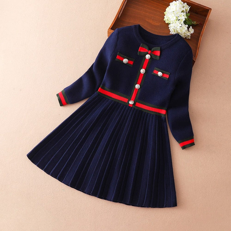 baby kids clothes Navy / 4T "Abbie" Sweater Knit Dress - 2 Colors -The Palm Beach Baby