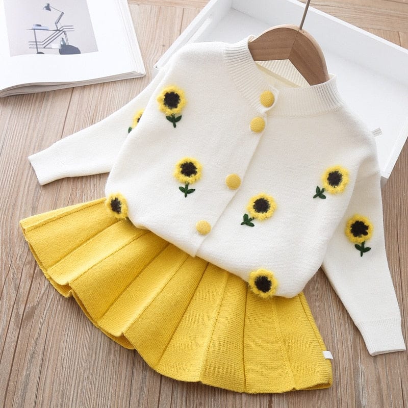 baby kids clothes "Suzanne" 2 PC Knit Skirt Set - Yellow Sunflowers -The Palm Beach Baby