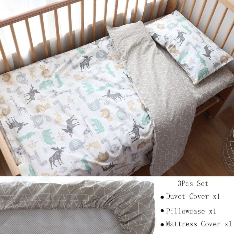 Nursury Crib Sets Animal Fitted 3PC Animal-Inspired Cotton Baby's Bedding Sets -The Palm Beach Baby