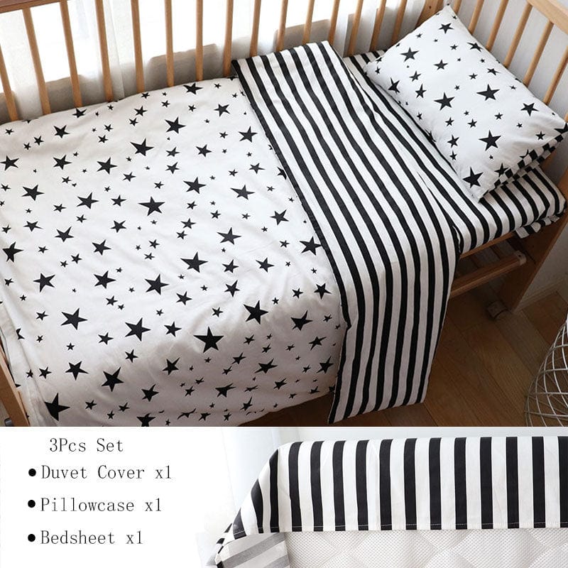 Nursury Crib Sets Black Star Flat 3PC Cozy-Soft Cotton Baby's Bedding Sets -The Palm Beach Baby