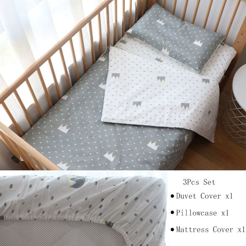 Nursury Crib Sets Crown 3Pcs Fitted 3PC Cozy-Soft Cotton Baby's Bedding Sets -The Palm Beach Baby