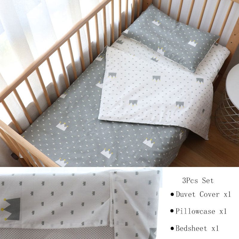 Nursury Crib Sets Crown 3Pcs Flat 3PC Cozy-Soft Cotton Baby's Bedding Sets -The Palm Beach Baby