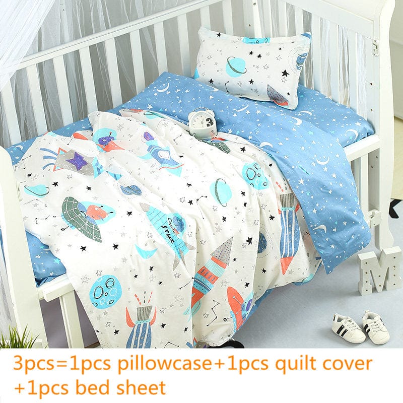 Nursury Crib Sets Medium Blue xingjixiaobaobei Colorful Printed Cotton 3PC Baby's Bedding Set - 5 Styles -The Palm Beach Baby