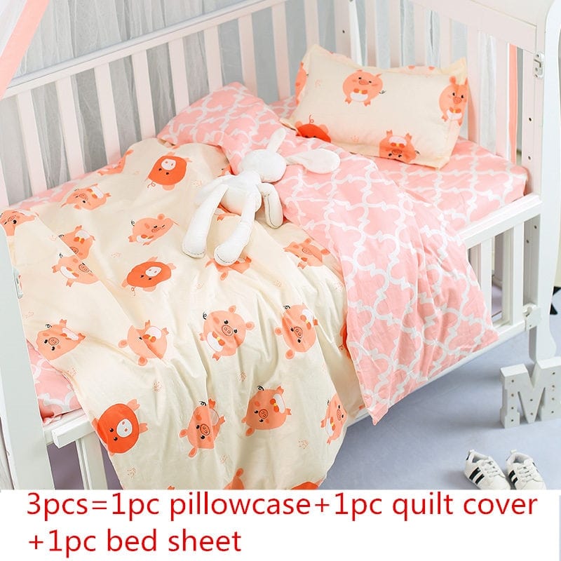 Nursury Crib Sets Pink 2 zhubaobaofen Colorful Printed Cotton 3PC Baby's Bedding Set - 5 Styles -The Palm Beach Baby