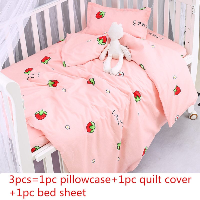 Nursury Crib Sets strawberry xiaocaomei Fun Printed Cotton 3PC Baby's Bedding Set -The Palm Beach Baby