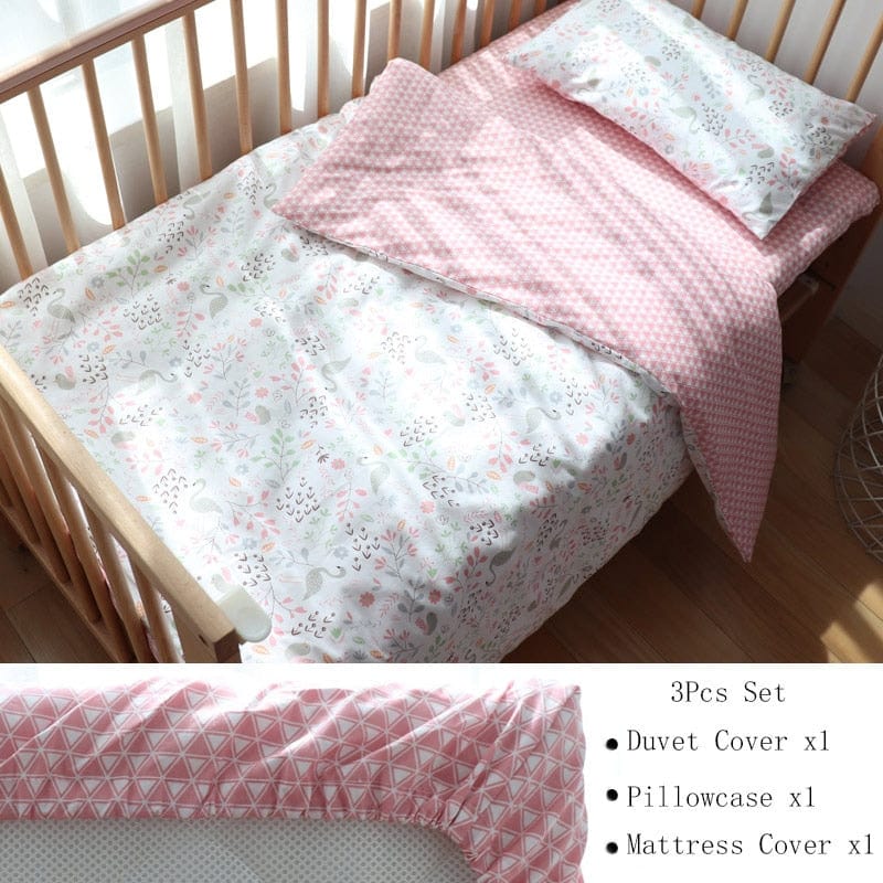 Nursury Crib Sets Swan 3Pcs Fitted Copy of Copy of 3PC Cozy-Soft Cotton Baby's Bedding Sets -The Palm Beach Baby