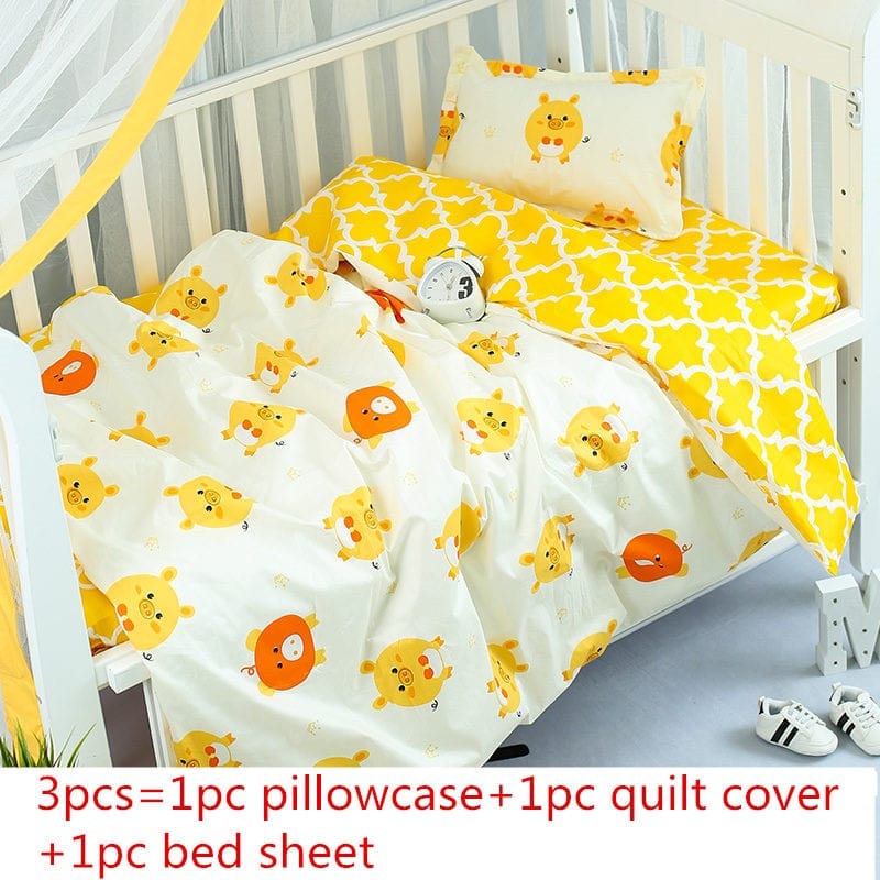 Nursury Crib Sets Yellow 2 zhubaobaohuang Colorful Printed Cotton 3PC Baby's Bedding Set - 5 Styles -The Palm Beach Baby