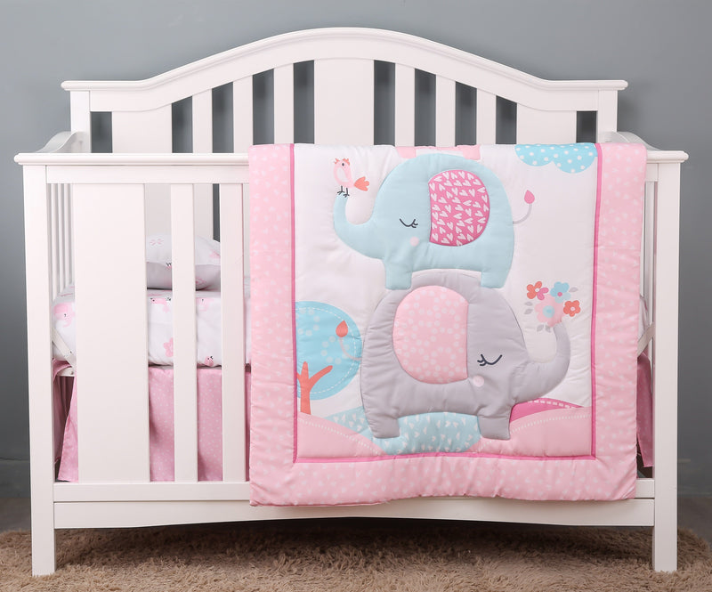 Pink Elephant 0368 "Animal Fun" 3PC Baby Crib Bedding Crib Set -The Palm Beach Baby
