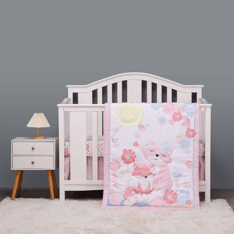 Pink Foxes 0382 "Animal Crazy" 3PC Baby Crib Bedding Crib Set -The Palm Beach Baby